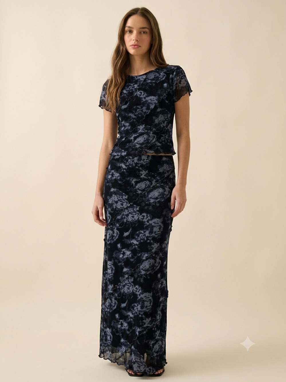 Thirty Thirty LA Floral Mesh Maxi Skirt Top 2 Piece Set NWT Size M Whimsygoth